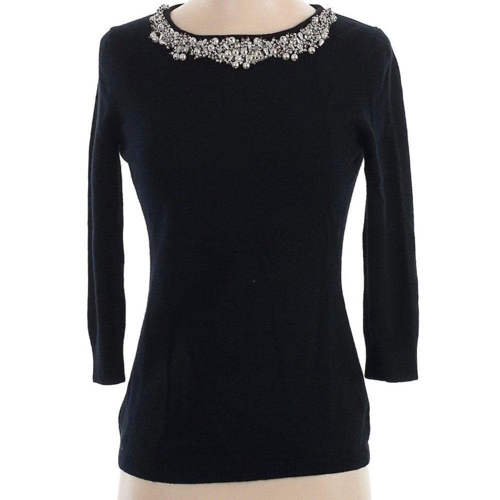 SAKS FIFTH AVENUE Crystal and Pearl-Embellished Cashmere Sweater, black